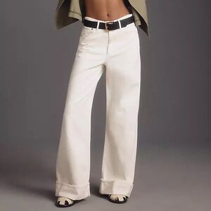 Agolde Dame Cuffed Wide-Leg White Jean 28